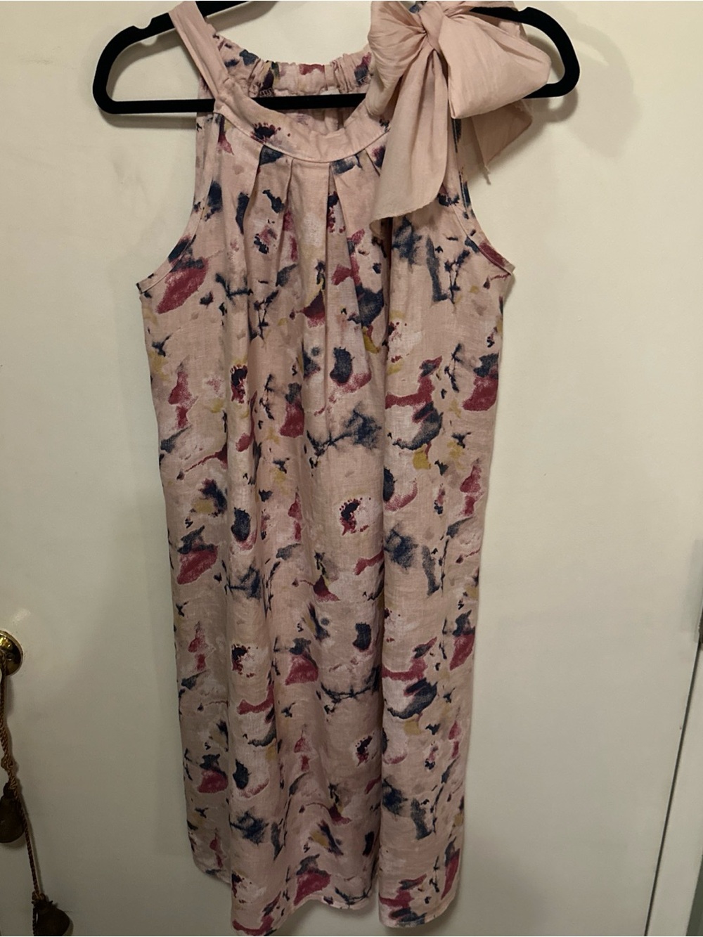 Bellambra Made in Italy Pure Linen Blush Mute Abstract Floral Dress Large EUC